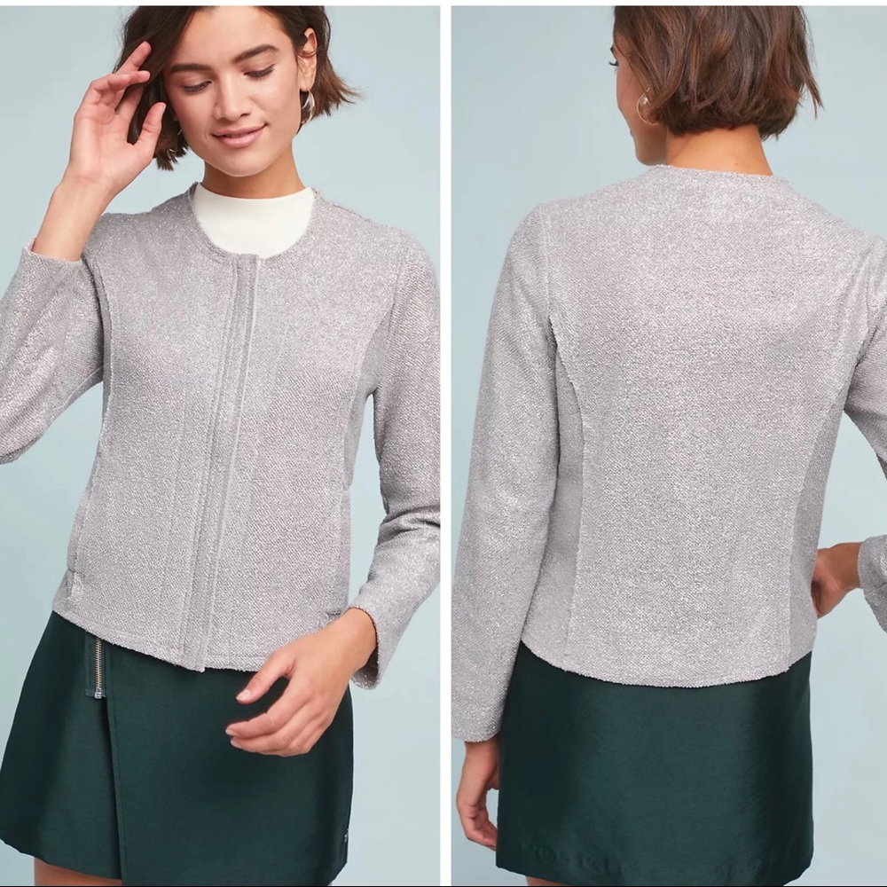 Anthropologie DOLAN Silver Metallic Party Jacket Lightweight everyday